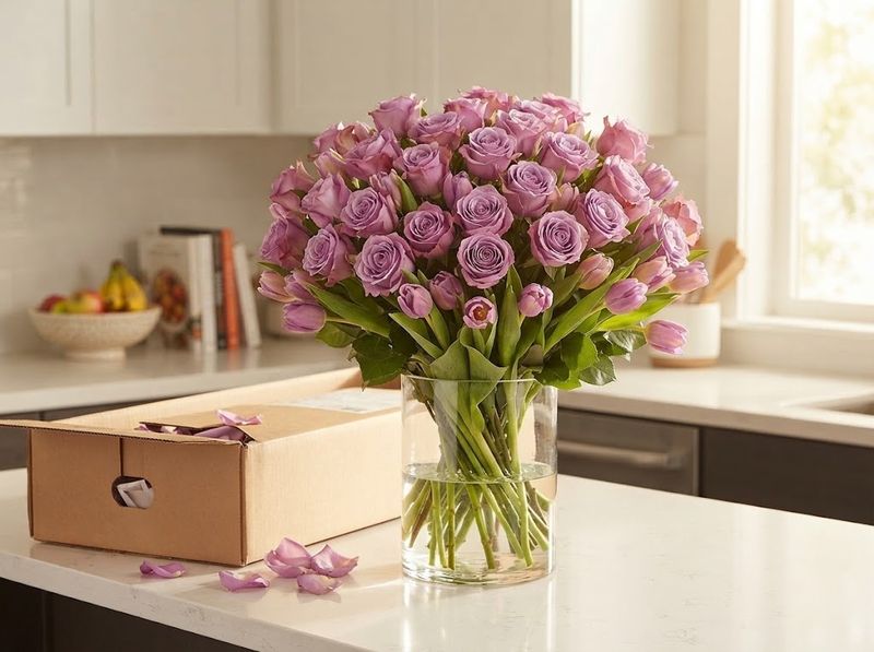 Purple roses, one hundred stems