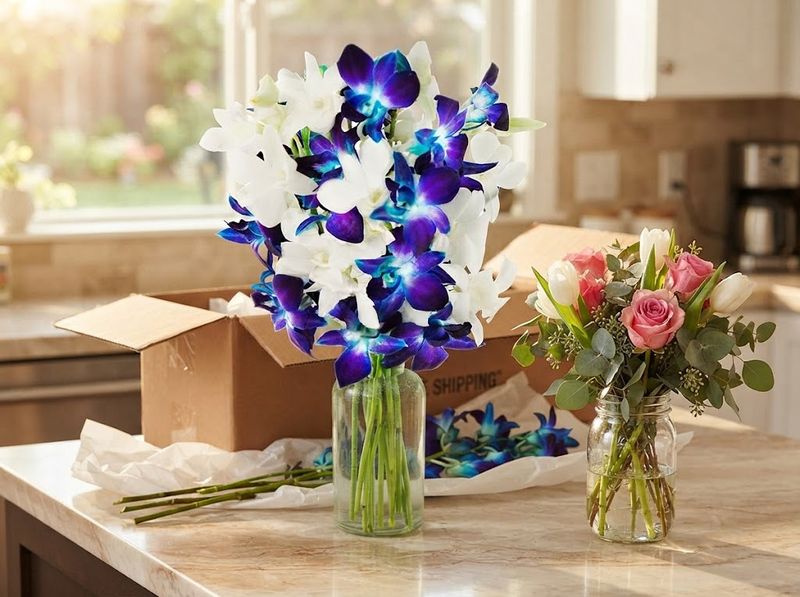 Blue and white orchid vase