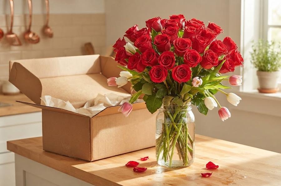 Red roses, fifty stems