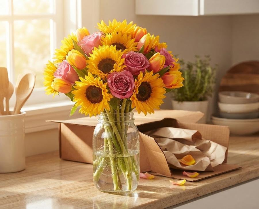 Yellow sunflowers, fifty stems