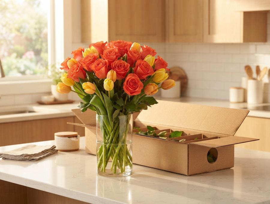 Orange roses, fifty stems