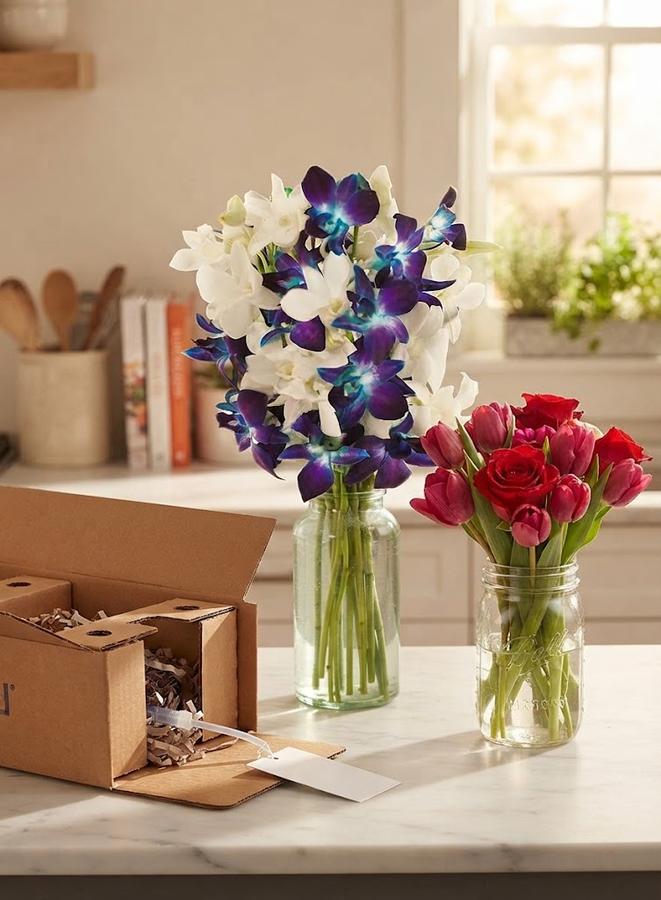 Blue and white orchid vase